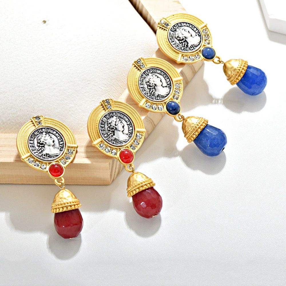 vintage Royal Vintage Lapis Lazuli Portrait Earrings Silver Posts Vacation Style